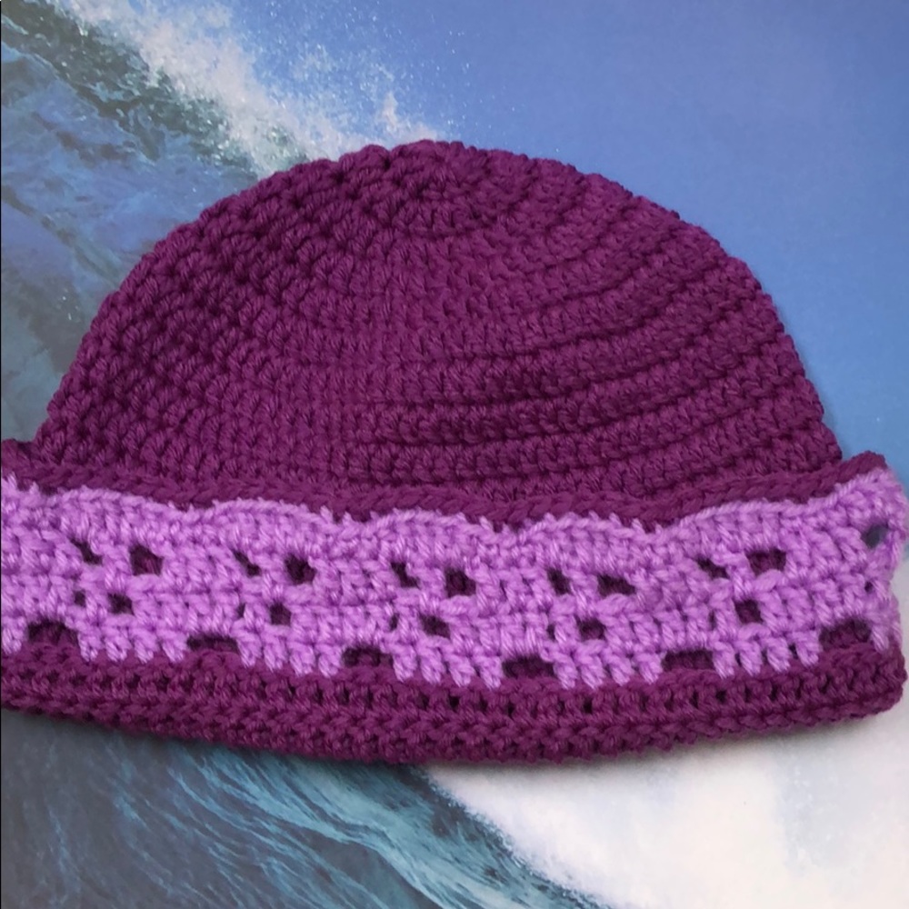 Lady’s crochet purple skull beanie hat handmade